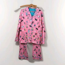 P.J. Salvage Women's Large Flannel Pajama Set Pink W Christmas Winter Dogs Print