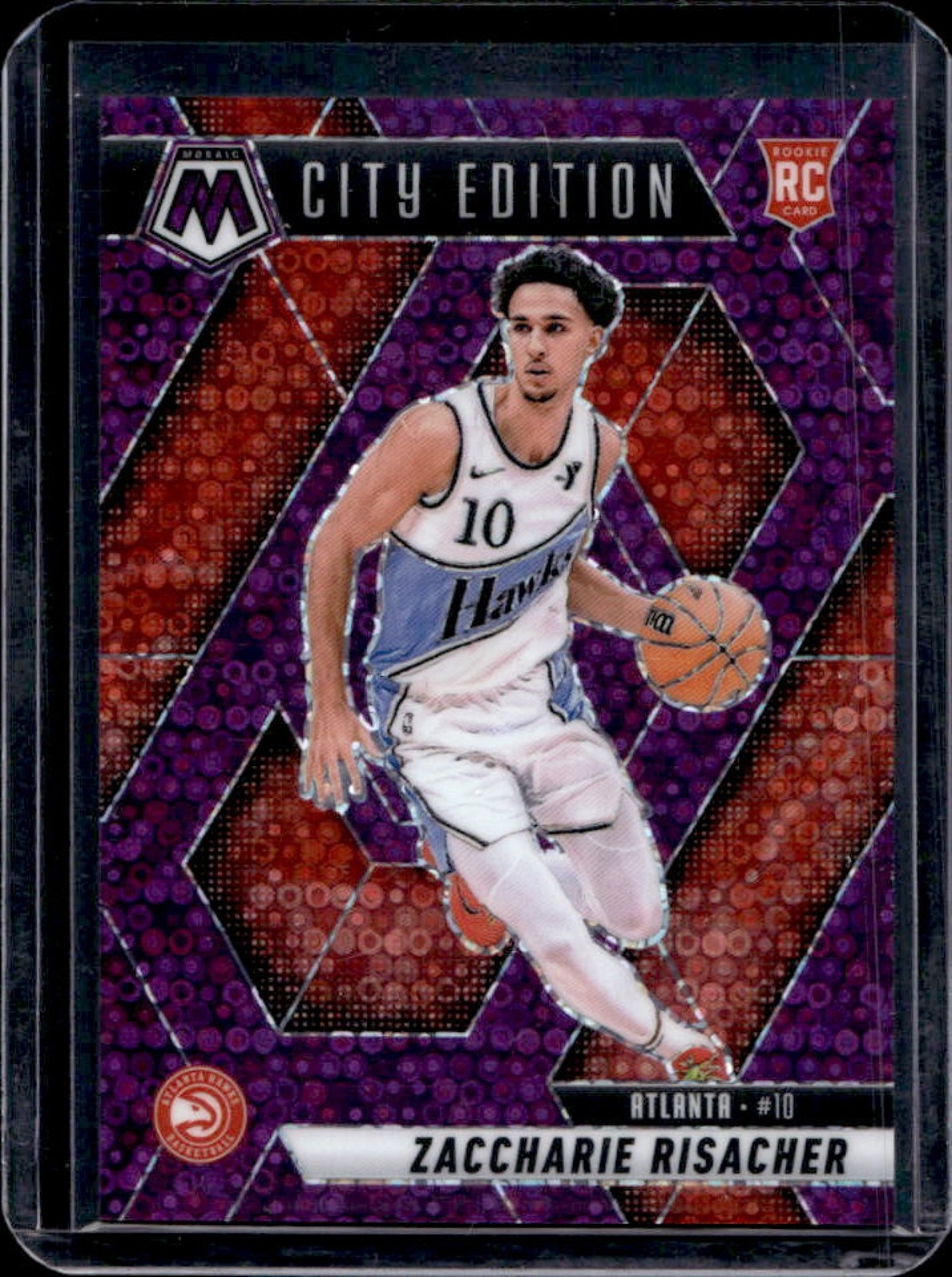 2024-25 Mosaic Zaccharie Risacher RC Fast Break Purple City Edition #29/50 Hawks