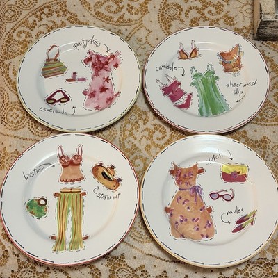 Rosanna Paper Doll Clothes Set Of 4 Salad/dessert 8  Plates in Hat Box Fashion