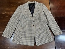 Talbots Blazer Womens 12P Multicolor Houndstooth Wool Blend Lined Petite Office