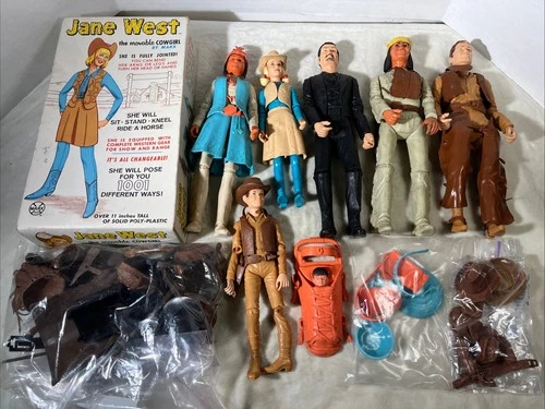 Johnny West Figure Lot Of 8 W/ Accessories Marx Vintage Jane W/ Box READ