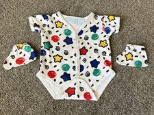 VTG First Impressions Baby Bodysuit With Mittens Retro 6-9 Months 100 Cotton