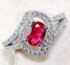 2CT Treated Ruby  White Topaz 925 Solid Sterling Silver Ring Sz 6 JB2-9