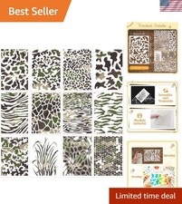 12 Pcs Camo Print Stencils, Large Camouflage Stencils for Spray Paint Reusable D
