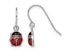 Sterling Silver Dangle Earrings with Enameled Lady Bugs