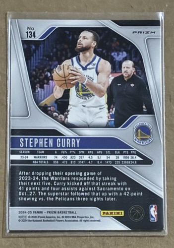 2024-25 Panini Prizm Stephen Curry #134 Green Prizm Holo Golden State Warriors - Picture 2 of 2
