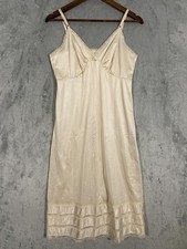 Vintage Sears Slip Womens 36 Champagne Nylon Lace Full Length Lingerie Chemise