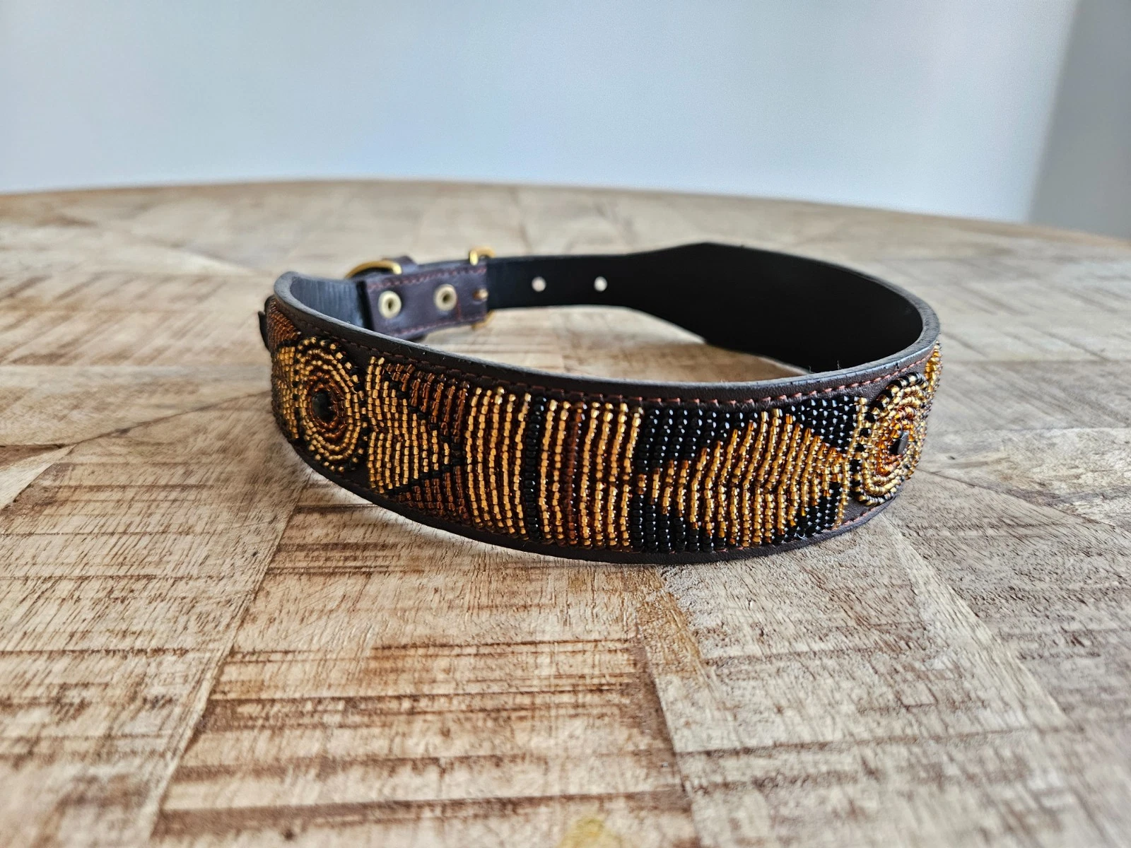 Authentic African Beaded Leather Dog Collar Handmade Maasai Artisan Pet Gift