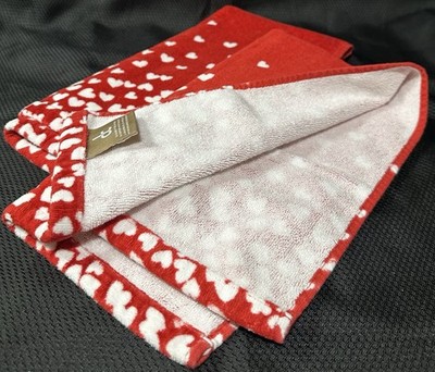 Deborah Connolly Red With White Hearts Bathroom Kitchen Hand Towel Set Of 2 Used