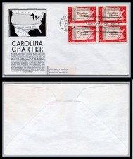US FDC # 1230 5c Carolina Charter  Anderson block, Addr. S.Cancel 1963, 9Q6560