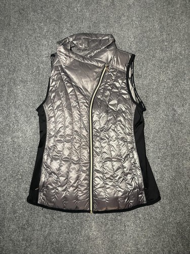 Calvin Klein Performance Vest Womens Small Silver Quilted Down Puffer Full Zip