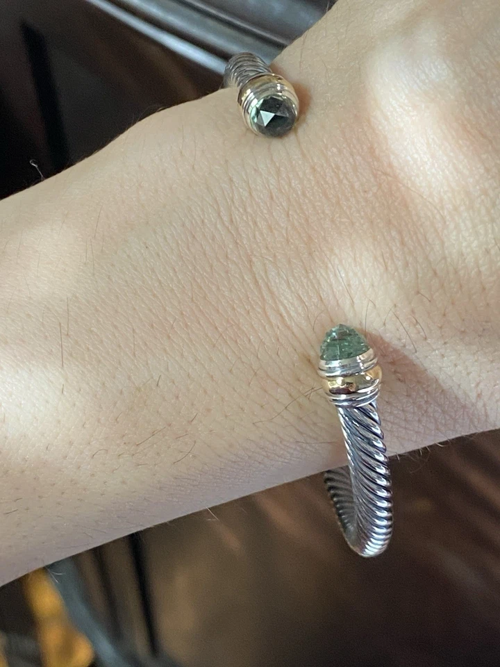 David Yurman Cable Classics 5mm Prasiolite Cuff Bracelet 925 And 585 LARGE - Image 4 of 4