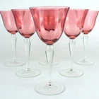 Set of 6 Steuben Rosaline-Pink Optic Crystal Goblets Stemware — Shape #3072