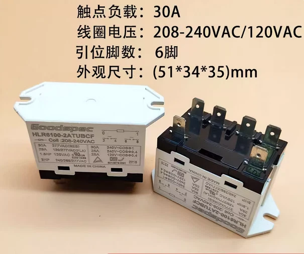 1PC 6 Pins 30A 277VAC HLR6100-2ATUBCF 208-240AC Compressor Relay