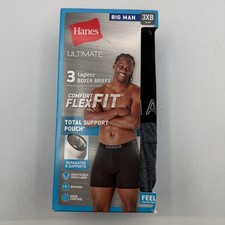 Hanes Boxer Briefs Mens 3XB Black Grey Total Support Pouch 3-Pack UFSBG3