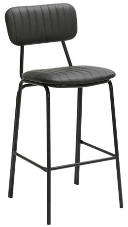 Belluno Kitchen Bar Stool, Fixed Height with Backrest, Black