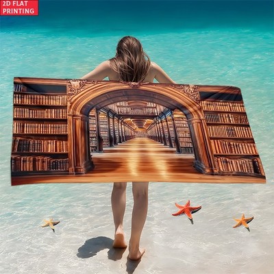Extra Large Beach Towel Featuring a 2D Flat Design, Perfect for Library Halls.