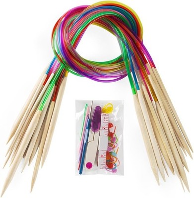 18 Pairs Bamboo Knitting Needles Set, Vancens Circular Wooden Knitting Needles w