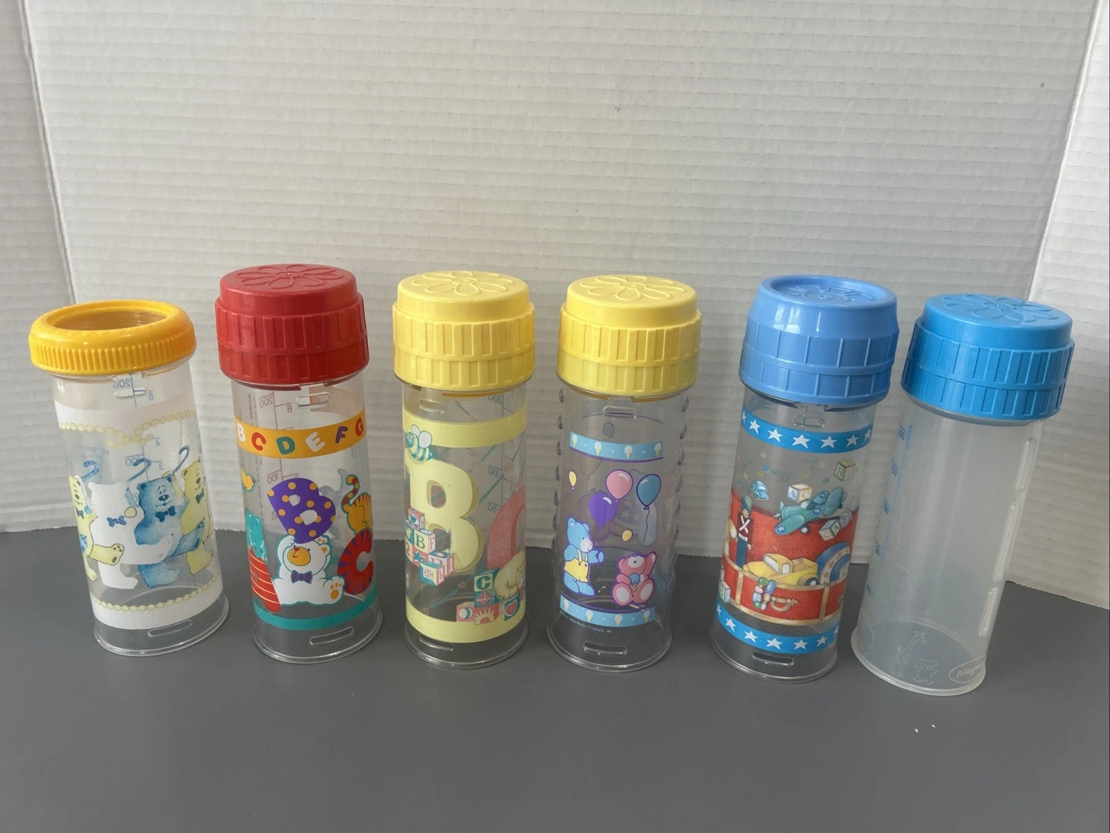6 Vintage Playtex Decorated Nurser FLAT Top Nipple Drop In 8 oz Baby Bottle