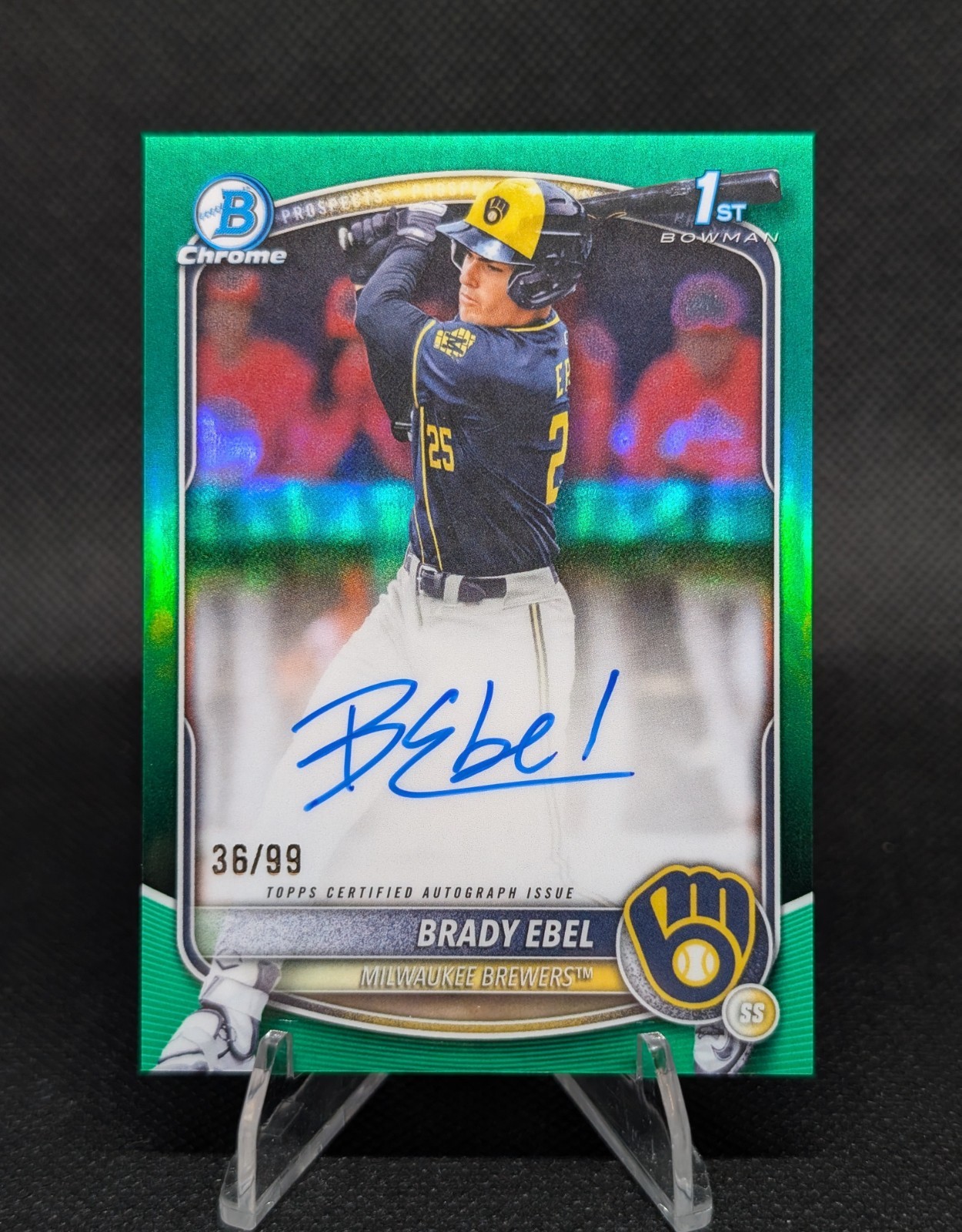 BRADY EBEL 2025 BOWMAN CHROME DRAFT 1ST GREEN REFRACTOR AUTO /99 Q6017
