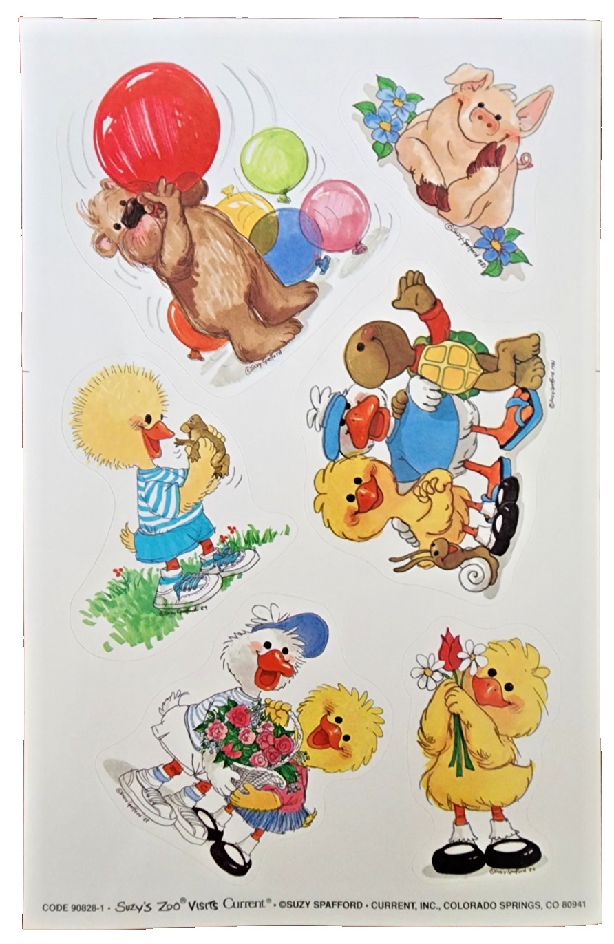 Vintage 90s Current Suzy's Zoo & Friends Lg. Scrapbook Sticker Sheet - 90828-1