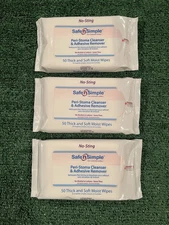 3 SAFE N SIMPLE PERI-STOMA CLEANSER/ADHESIVE REMOVER WIPES (50 wipes) per bag