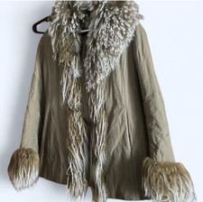 Vintage 60s/70s Penny Fur Coat Boho Hippie Festival Sz s/m Khaki and green