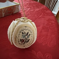 Embroidered Needlepoint Tapestry Christmas Ball Bulb Ornament Vintage