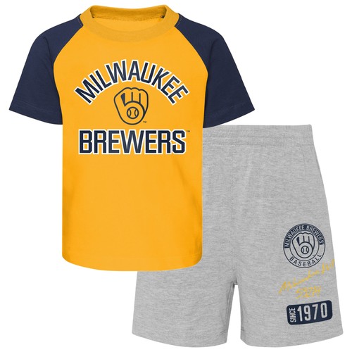 Toddler Gold/Heather Gray Milwaukee Brewers Two-Piece Groundout Baller Raglan - Bild 1 von 3