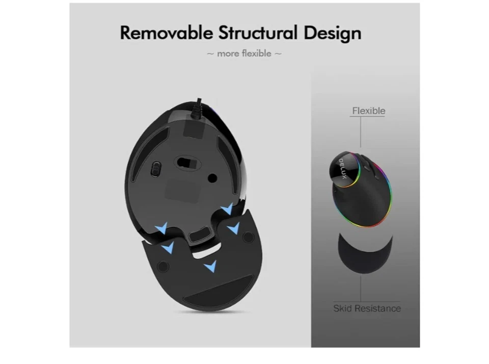 DeLUX Wired Ergonomic Mouse, Large Vertical Mouse, RGB Backlit, 12800 DPI - Image 4 of 4