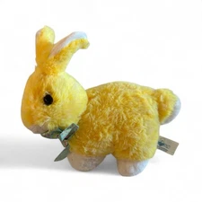 Hugfun Yellow Rabbit Bunny 8” Blue Floral Bow Stuffed Animal Plush-