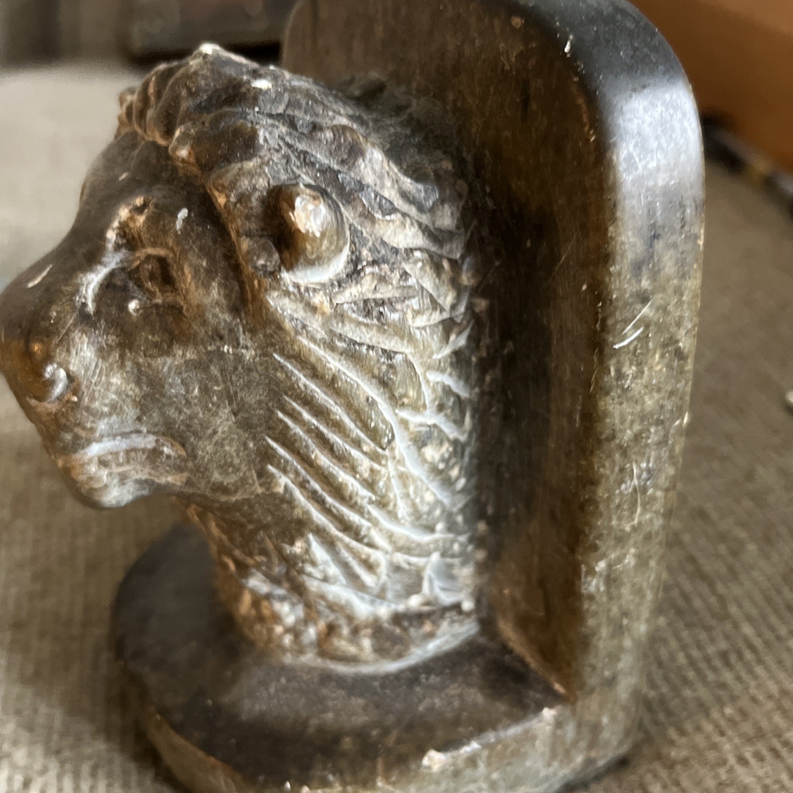 Hand Carved Stone Lion Head Original Book End Statue Sculpture Mukuna Heavy Rock