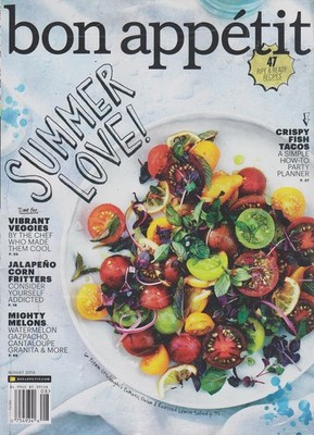 Bon Appetit August 2014 Summer Love; Vibrant Veggies; Jalapeno Corn Fritters...