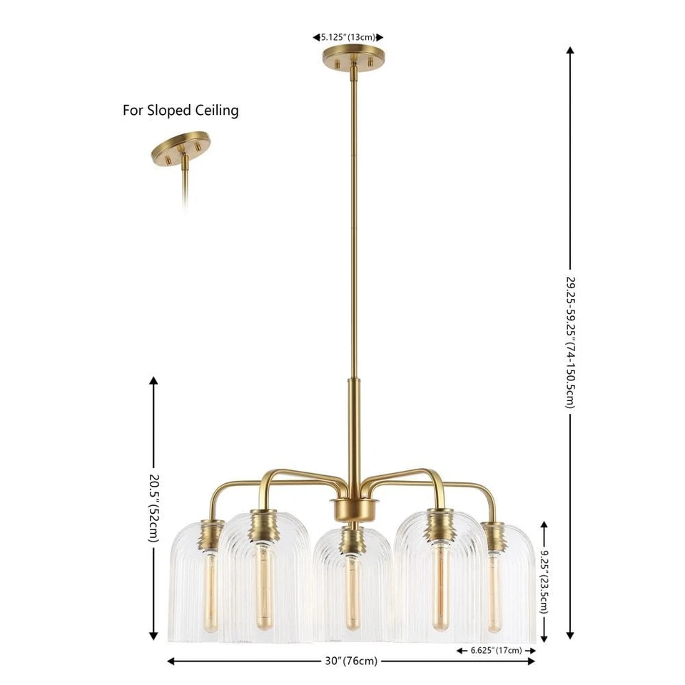 Candelabro pingente ajustável coleção iluminação Idelle Art Deco latão 5 luzes... - Imagem 4 de 4