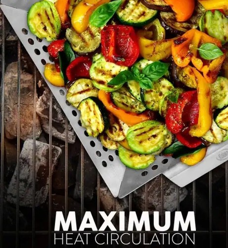 KALUNS BBQ Basket - For Grilling Vegetables, Heavy Duty, Stainless 12" x 12" x 2 - Picture 2 of 9