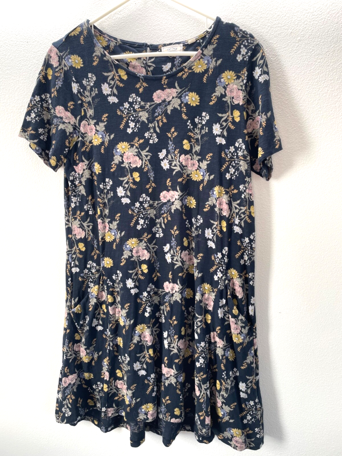 Fat Face Navy Blue Floral Short Sleeve Size 10 Women's Dress Pockets