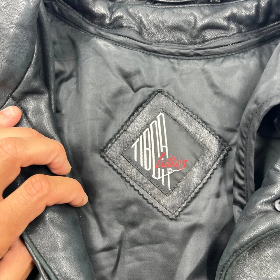 Tibor Womens Leather Jacket Size 10 Black Leather Vintage Button Long Lined - Image 3 of 4