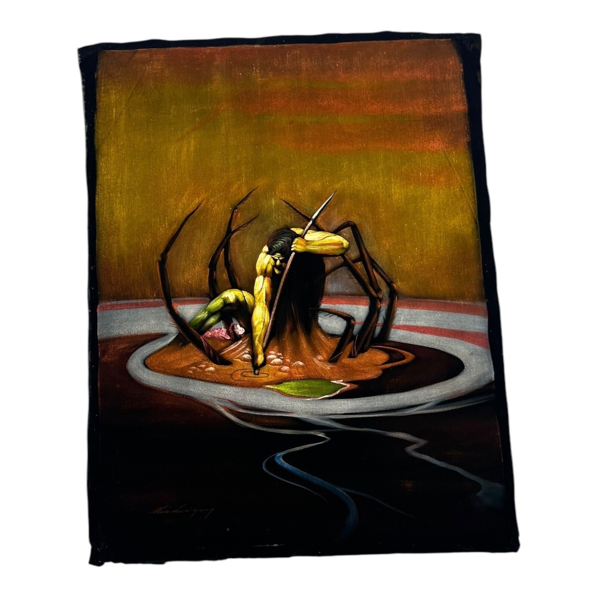 Vintage Frank Frazetta Inspired Velvet Painting Unframed Spider