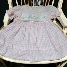 VTG Baby Togs Dress 24 Months Pink White Gingham Flower Applique Bow Buttons