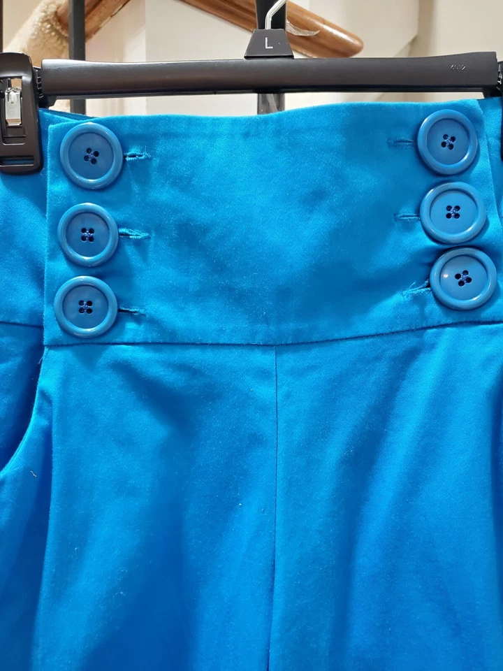 Pantalones Cortos Informales Ashley Stewart Mujer Azul Sólido Algodón Tiro Medio Botones Delanteros 18W Foto 3 de 4
