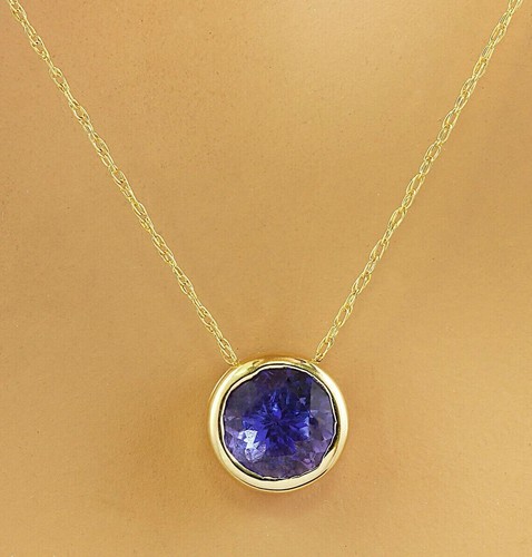 2Ct Round Cut Blue Sapphire Solitaire Women's Pendant 14K Yellow Gold Plated - Picture 2 of 5