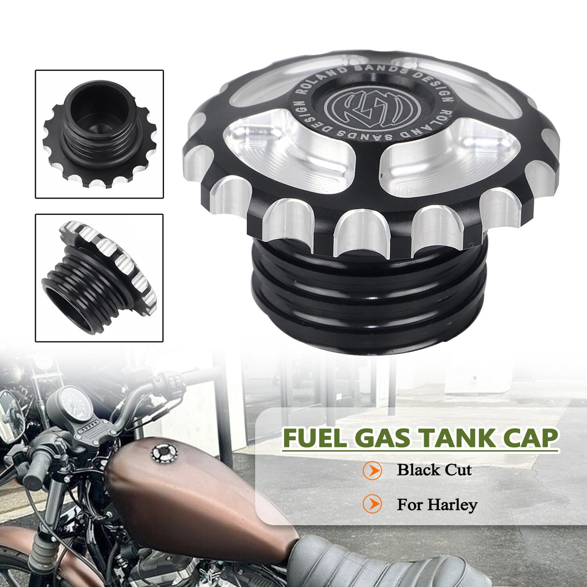 RSD Black Cut Fuel Tank Gas Cap For Harley Dyna FXDB Softail FXSTD