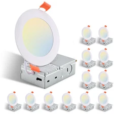 12 Pack 4 Inch 5CCT LED Recessed Ceiling Dimmable Panel Light with Junction Box