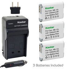Kastar 3 Battery  Normal Charger kit for Canon NB-12L NB-12LH NB12L NB12LH