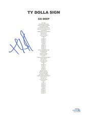 Ty Dolla Sign $ign Autograph Signed Go Deep Lyric Sheet Rapper Hip Hop ACOA COA