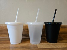16 fl oz/ 473ml Blank Plastic Cold Cup With Lid & Straw