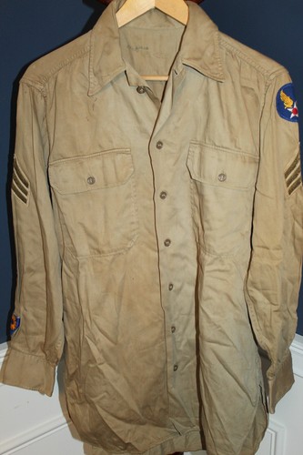 Original WW2 U.S. Army Air Forces Sgt's AAF Patched Khaki Cotton Uniform Shirt