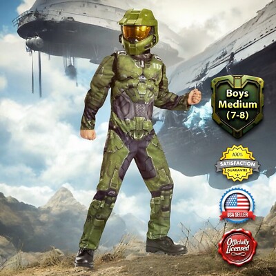 OFFICIAL Halo Master Chief Deluxe Reflective Costume BOYS MEDIUM (7-8) Padded