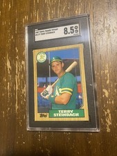 1987 Topps Tiffany Terry Steinbach Oakland A's Baseball SGC 8.5 Rookie Card. rookie card picture