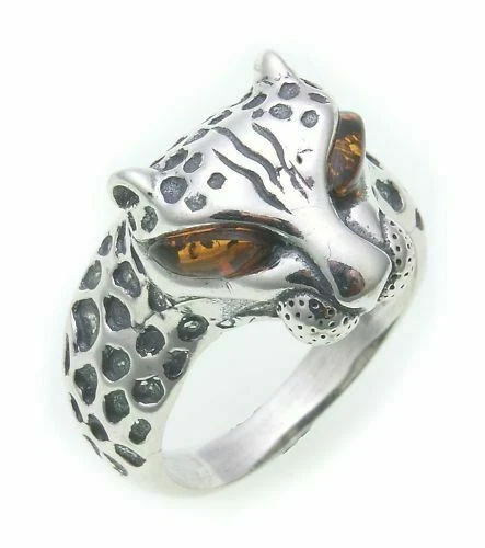 Anello da Donna Vero Ambra Leopardo Vero Argento 925 Argento Sterling - Immagine 2 di 2